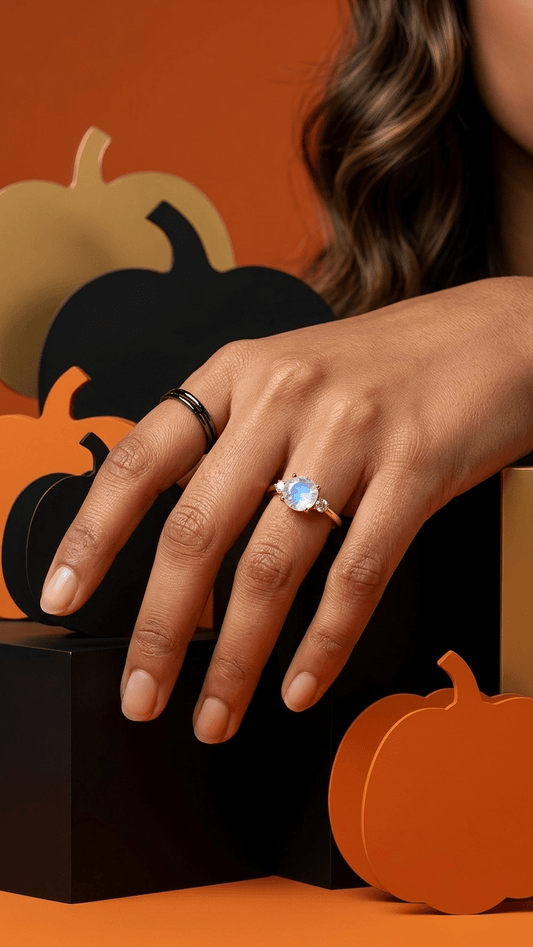 Natural Rainbow Moonstone Solitaire 925 Sterling Silver Ring - Gemsterling