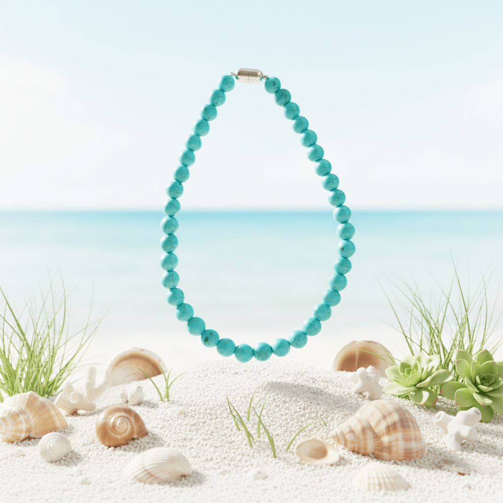 Natural Round Turquoise Beads Necklace | Everyday Wear Gemstone Jewelry | Handcrafted Gift for Her - Gemsterling