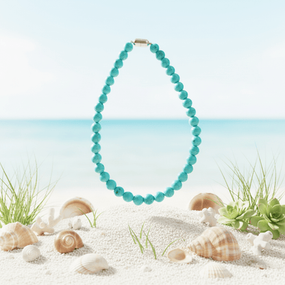 Natural Round Turquoise Beads Necklace | Everyday Wear Gemstone Jewelry | Handcrafted Gift for Her - Gemsterling