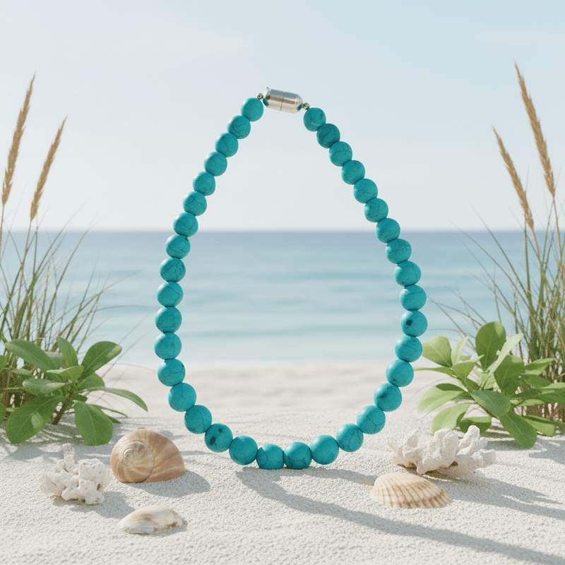 Natural Round Turquoise Beads Necklace | Everyday Wear Gemstone Jewelry | Handcrafted Gift for Her - Gemsterling