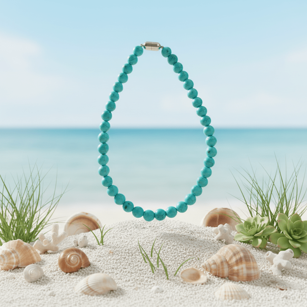 Natural Round Turquoise Beads Necklace | Everyday Wear Gemstone Jewelry | Handcrafted Gift for Her - Gemsterling
