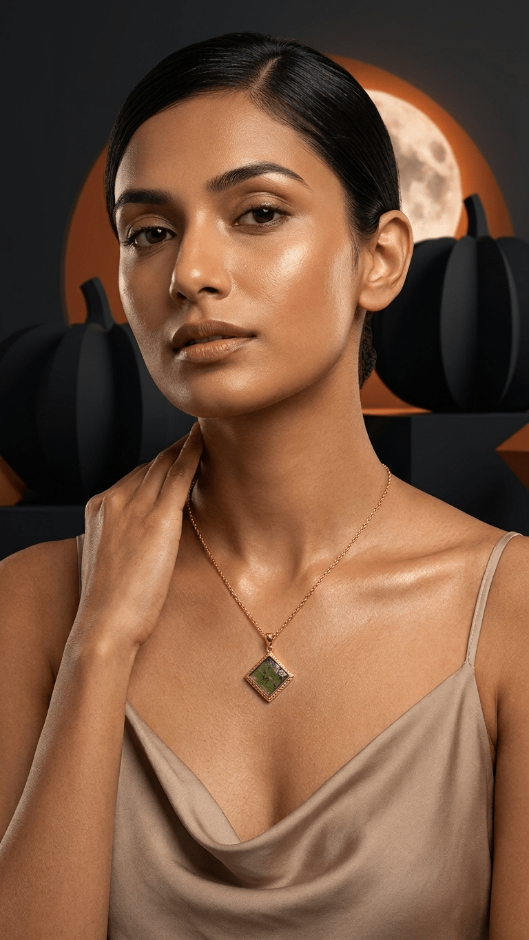 Raw Moldavite Diamond-Shape Pendant Necklace in Gold Plated Silver - Gemsterling