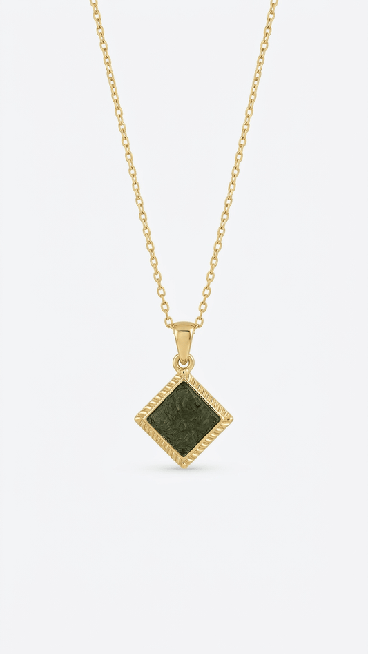 Raw Moldavite Diamond-Shape Pendant Necklace in Gold Plated Silver - Gemsterling