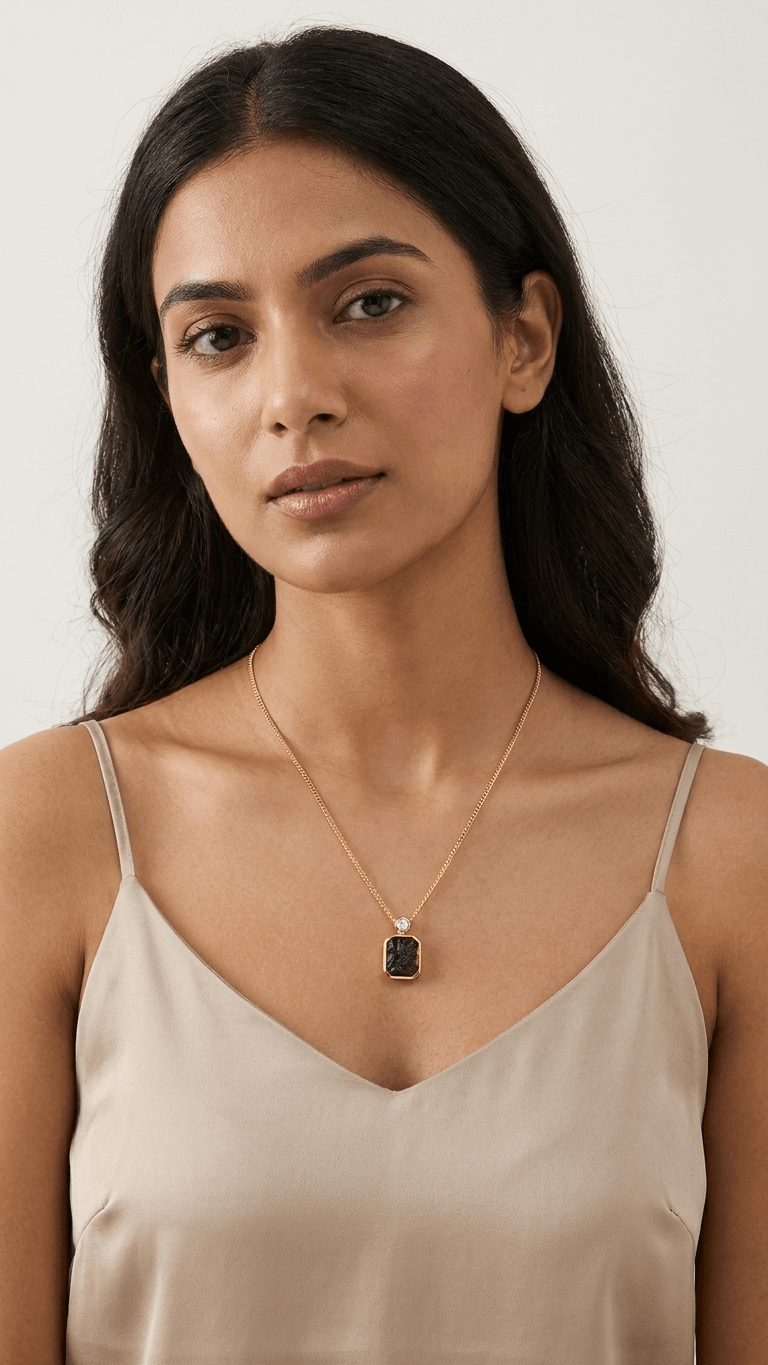 Raw Moldavite Pendant Necklace in Gold Plated Silver - Gemsterling