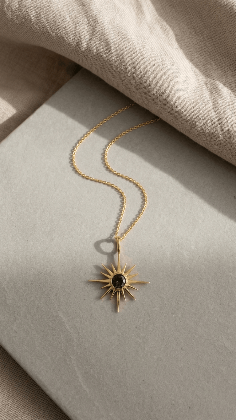 Raw Moldavite Sunburst Pendant Necklace in Gold Plated Silver - Gemsterling
