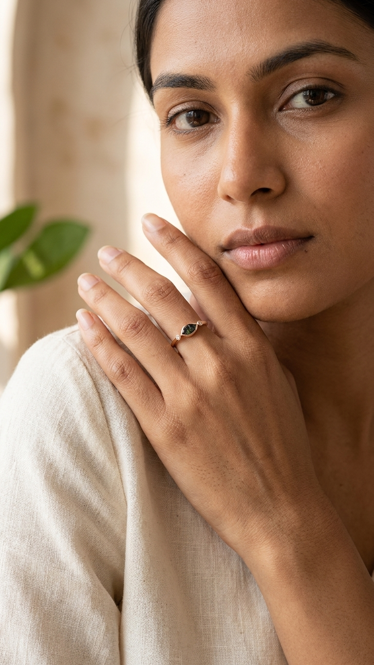 Raw Moldavite Minimalist Ring in Gold Plated Silver