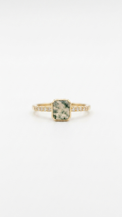 Square Moss Agate Minimalist Ring in 925 Sterling Silver