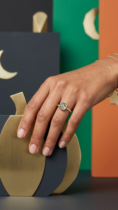 Square Moss Agate Minimalist Ring in 925 Sterling Silver
