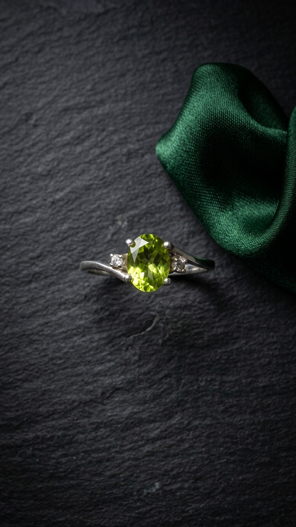 Natural Oval Peridot Bypass Ring – 925 Sterling Silver August Birthstone Ring for Women