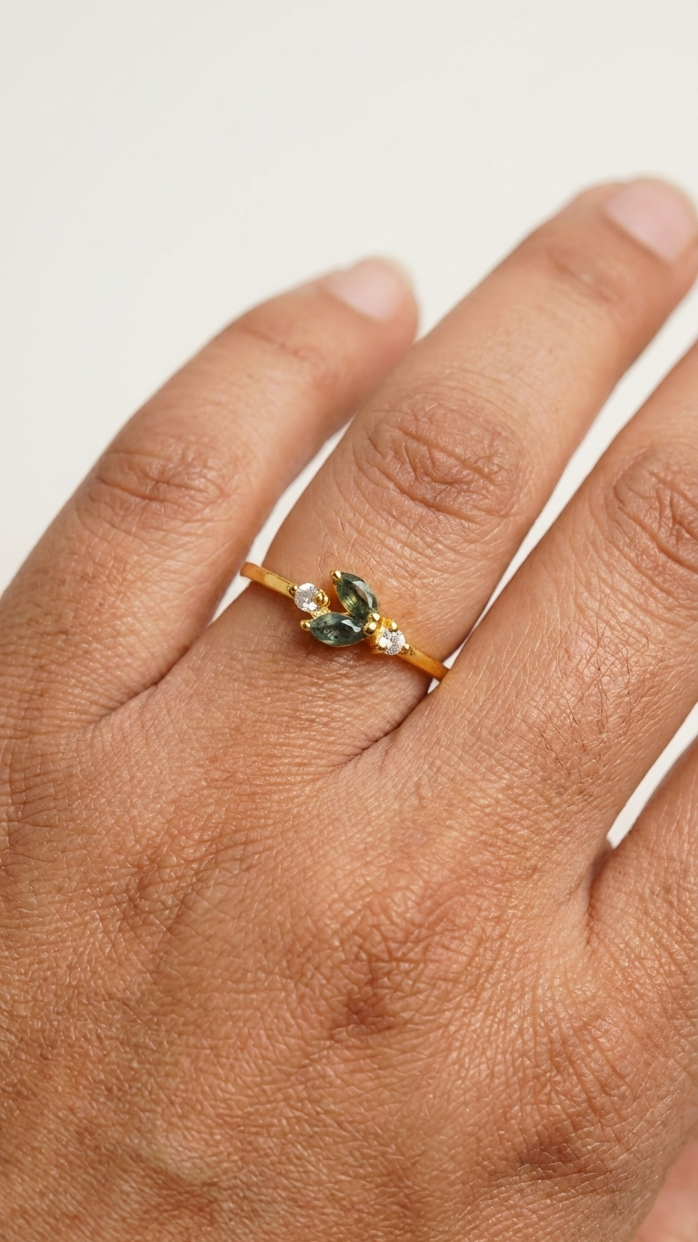 Dainty Multi-Stone Moss Agate and CZ Cluster Ring in 925 sterling with Gold Plated