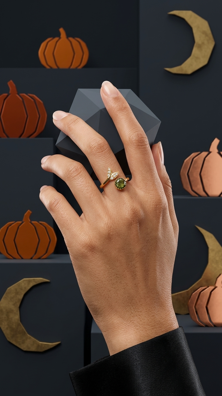 Natural Green Moldavite Ring with Sparkling CZ Mermaid Tail Accents in 925 Silver with Gold Plating