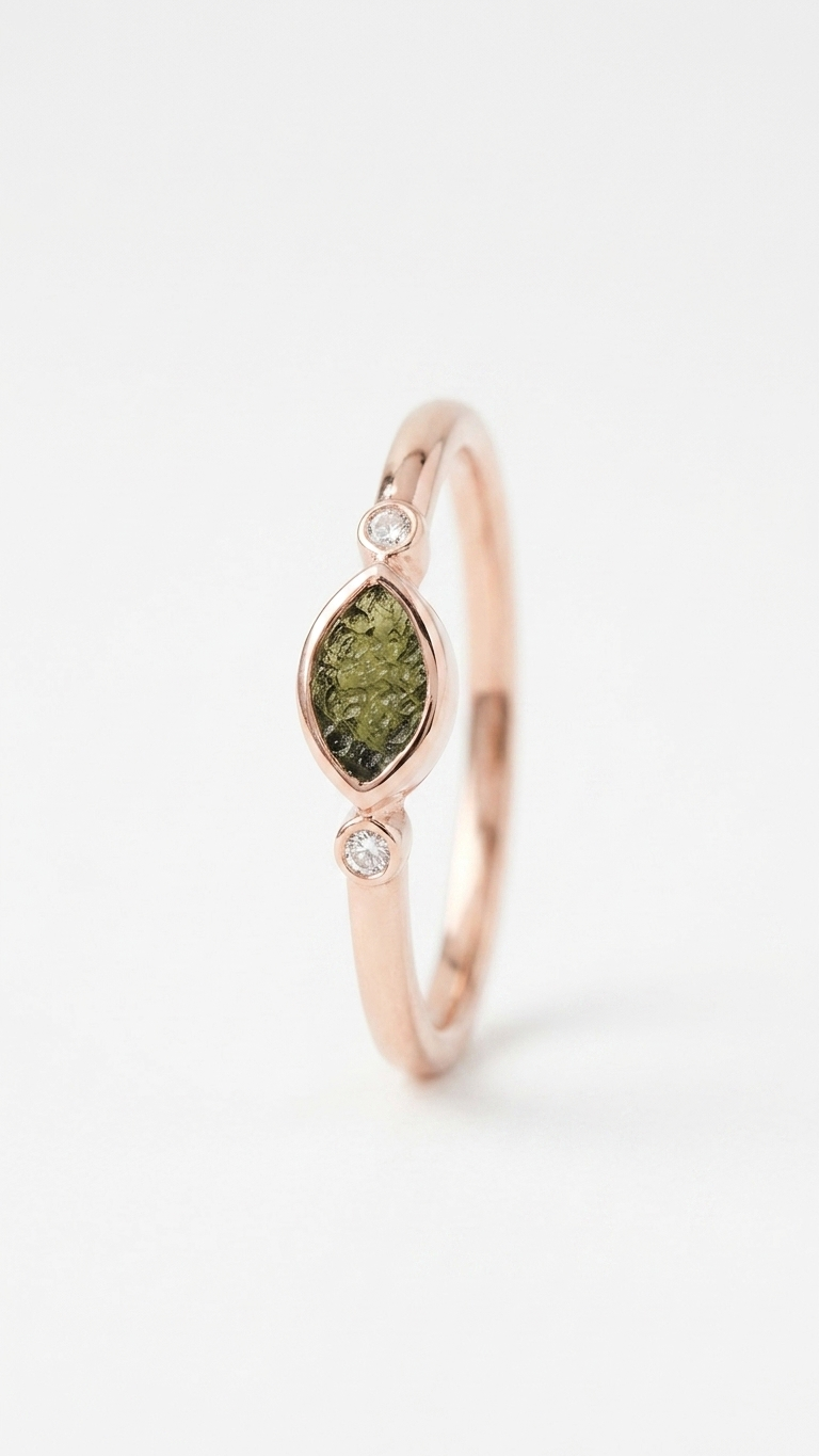 Raw Moldavite Minimalist Ring in Gold Plated Silver