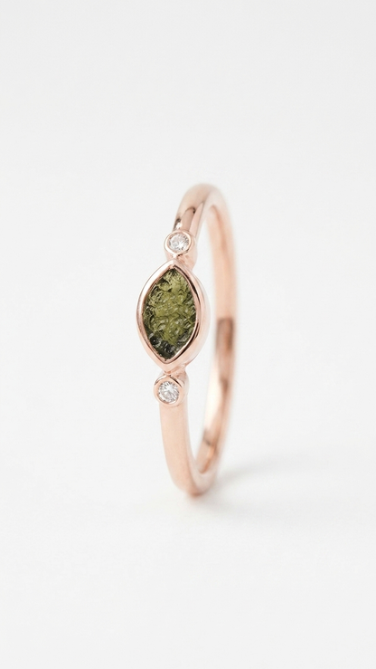 Raw Moldavite Minimalist Ring in Gold Plated Silver