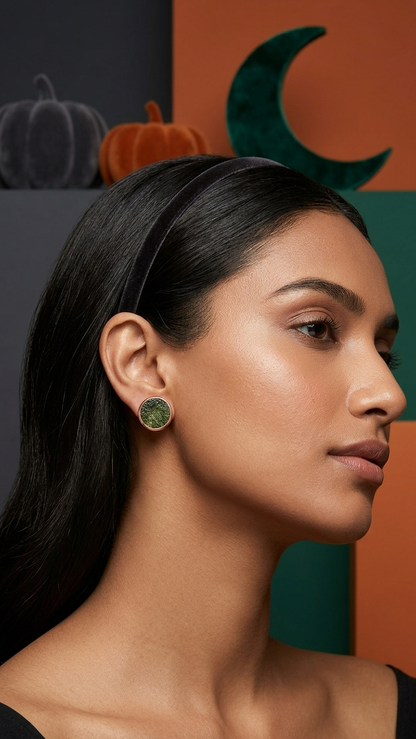 Raw Moldavite Stud Earrings – 925 Sterling Silver Bezel Set Crystal Earrings