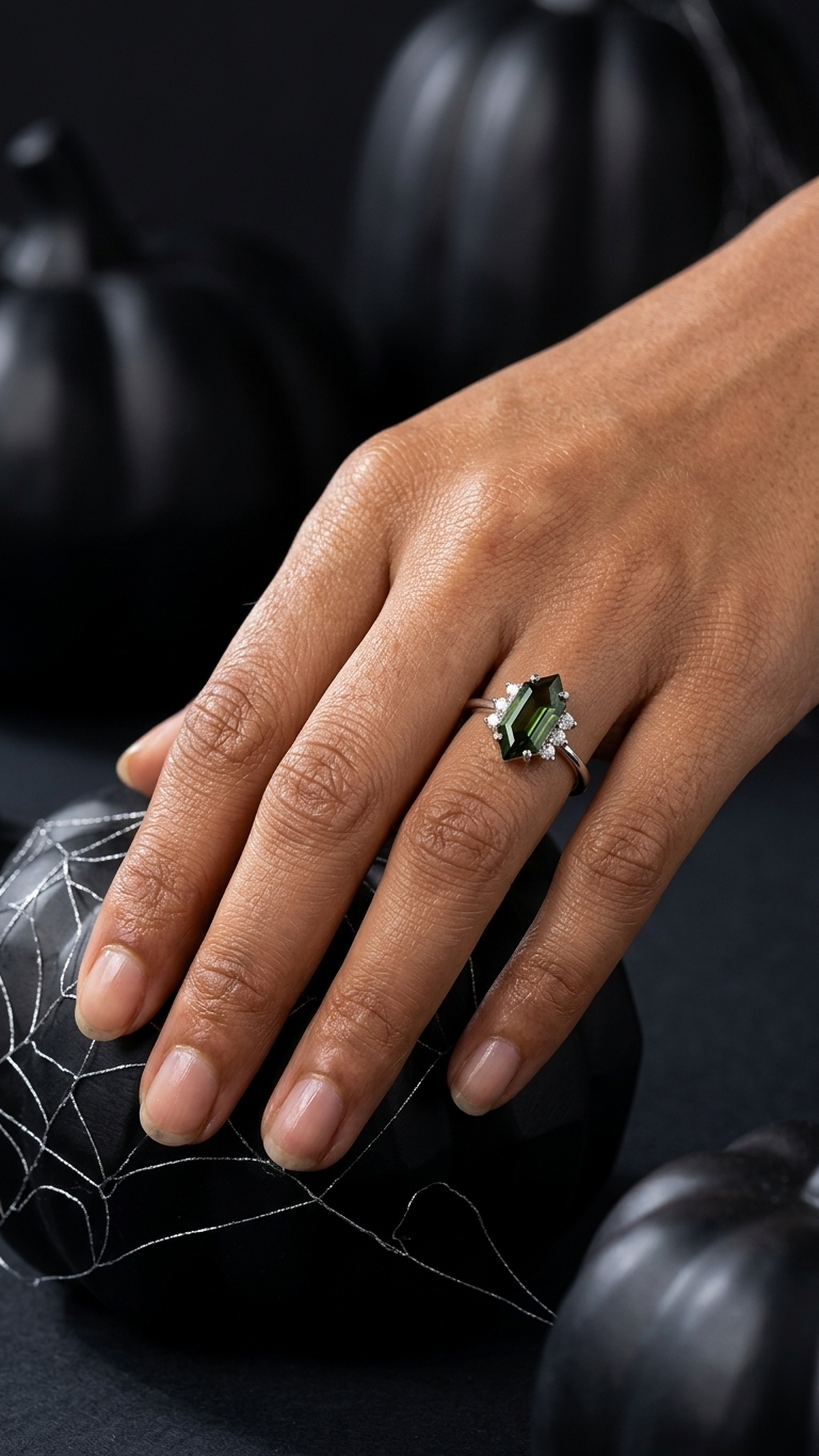 Kite Cut Moldavite Ring – 925 Sterling Silver Geometric Gemstone Engagement Ring