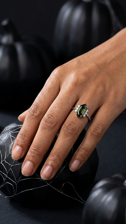 Kite Cut Moldavite Ring – 925 Sterling Silver Geometric Gemstone Engagement Ring