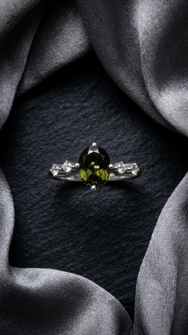 Natural Cut Moldavite Silver Ring | 925 Sterling Silver Gemstone Ring