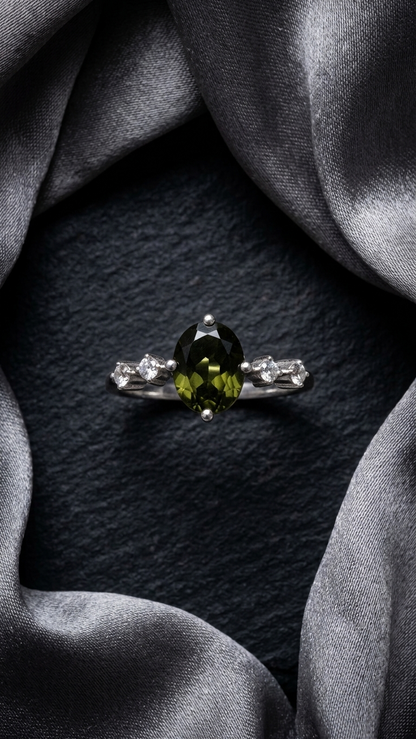 Natural Cut Moldavite Silver Ring | 925 Sterling Silver Gemstone Ring