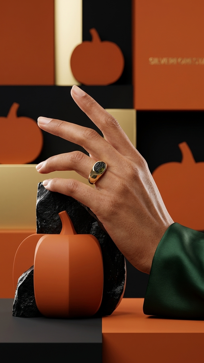 Raw Moldavite Signet Ring in Gold Plated Silver