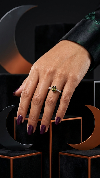 Natural Cut Moldavite Silver Ring | 925 Sterling Silver Gemstone Ring