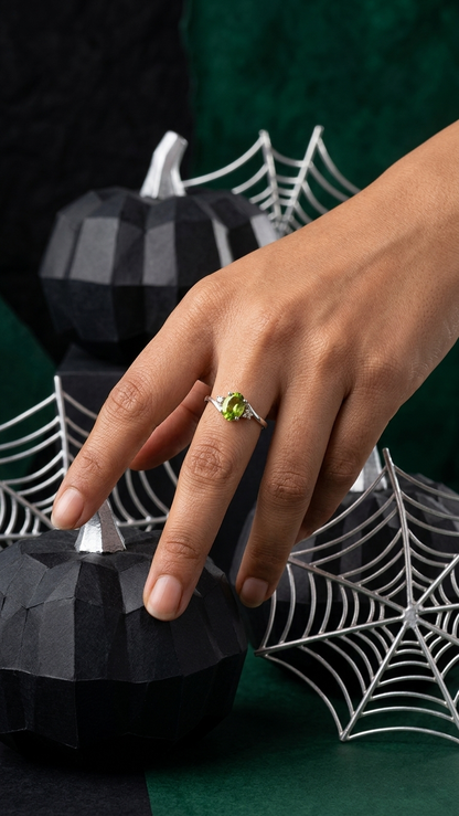 Natural Oval Peridot Bypass Ring – 925 Sterling Silver August Birthstone Ring for Women