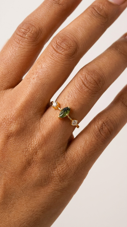 Raw Moldavite Tiara Crown Ring in Gold Plated Silver