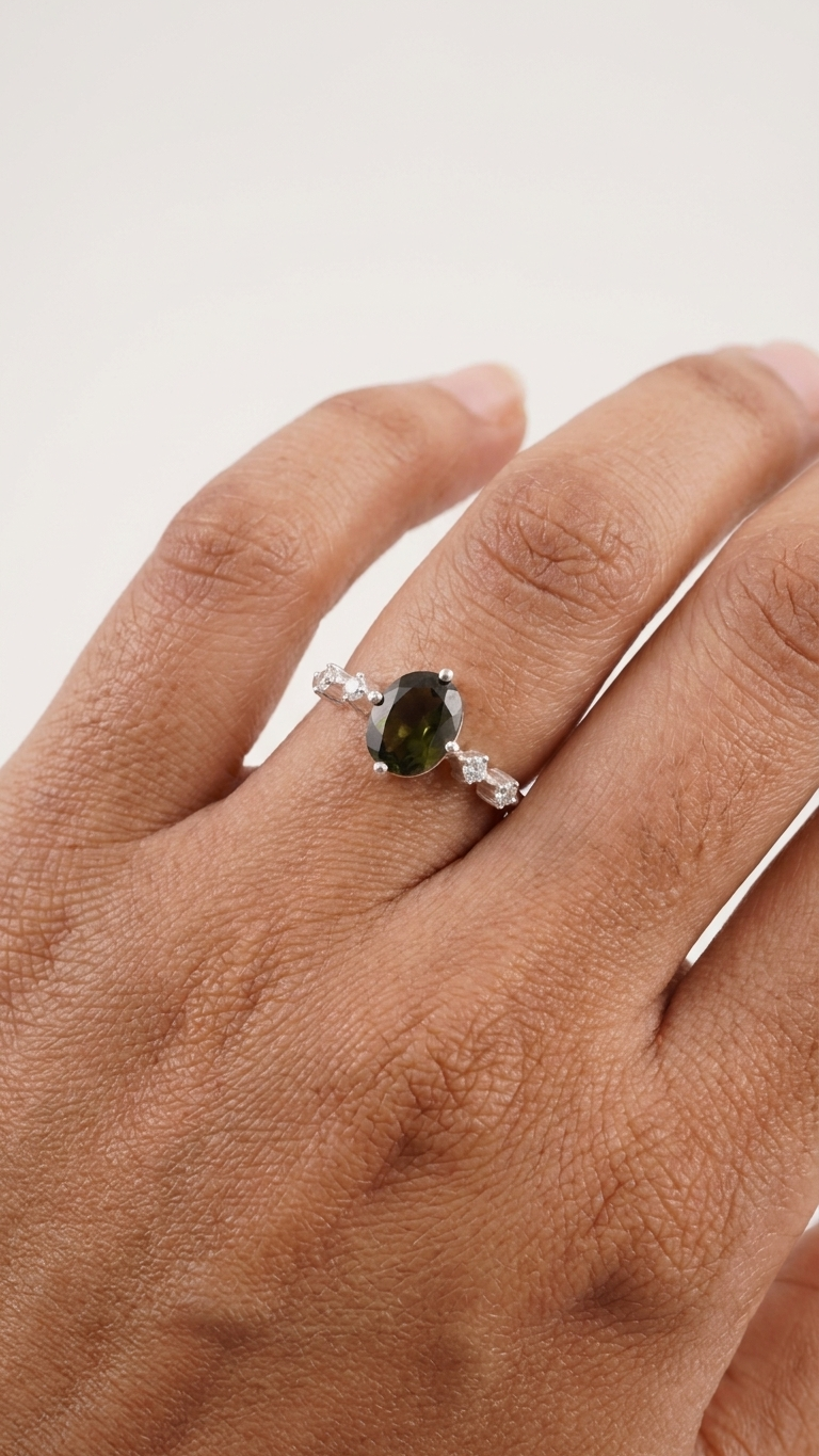 Natural Cut Moldavite Silver Ring | 925 Sterling Silver Gemstone Ring