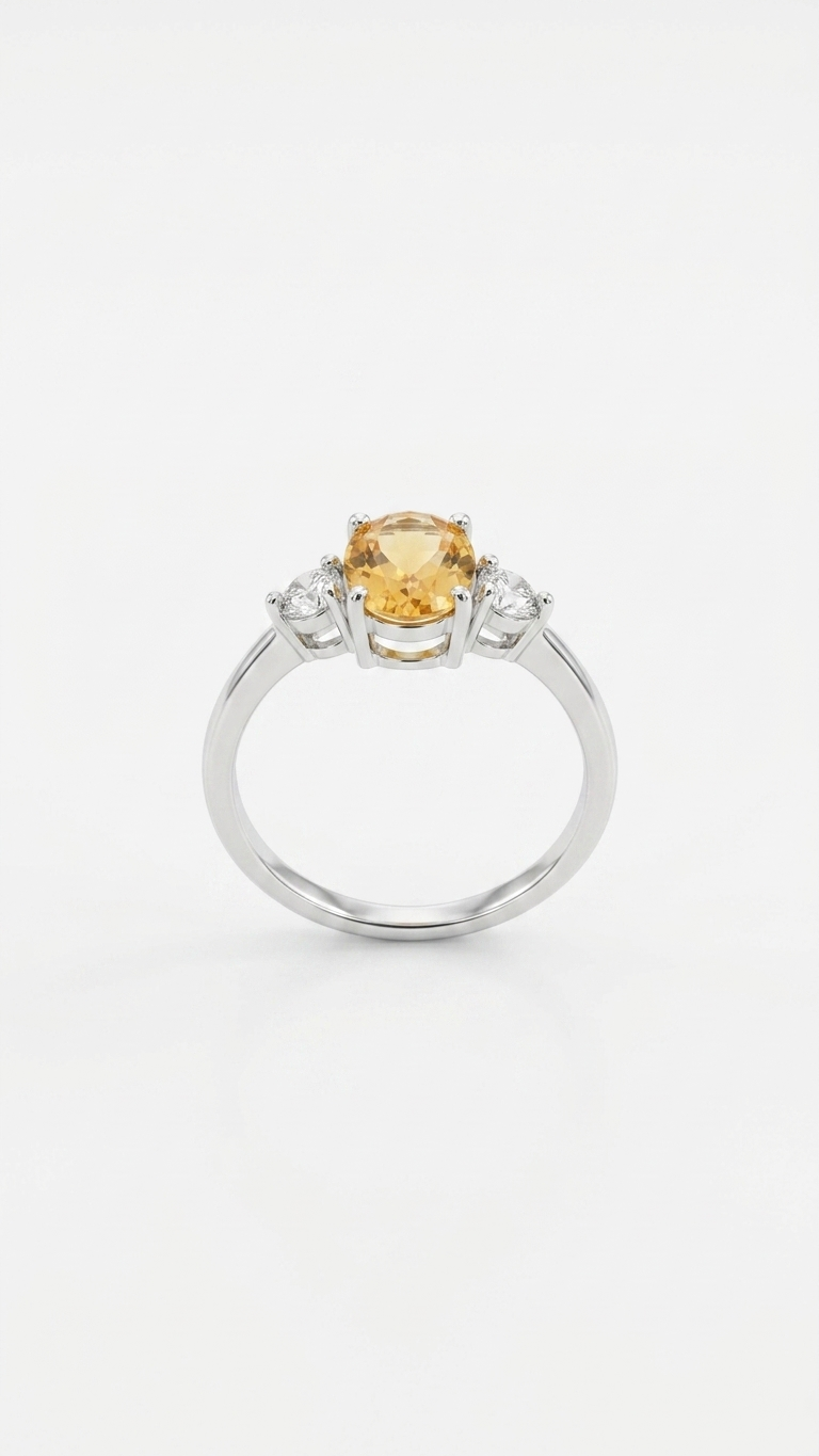 Natural Oval Citrine Ring – 925 Sterling Silver Three-Stone Gemstone Ring