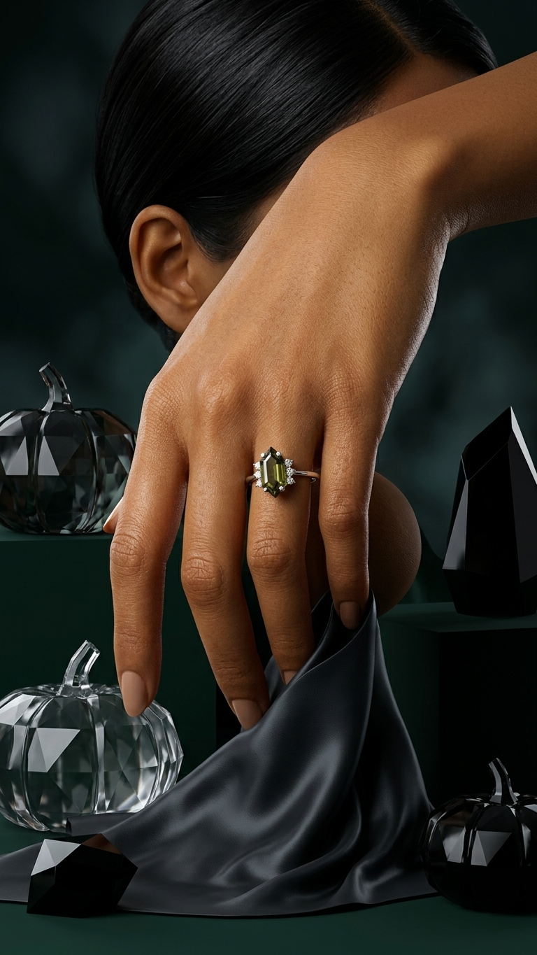 Kite Cut Moldavite Ring – 925 Sterling Silver Geometric Gemstone Engagement Ring