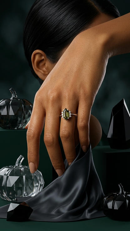 Kite Cut Moldavite Ring – 925 Sterling Silver Geometric Gemstone Engagement Ring