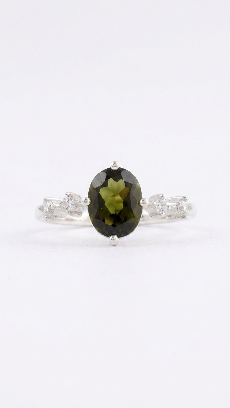 Natural Cut Moldavite Silver Ring | 925 Sterling Silver Gemstone Ring