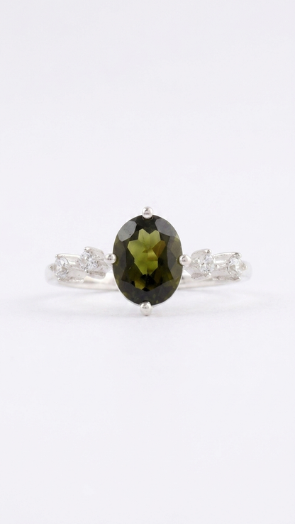 Natural Cut Moldavite Silver Ring | 925 Sterling Silver Gemstone Ring